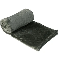 Plaid Polaire à Motif reliefé géométrique, 220x240cm, Gris anthracite, Dylrev