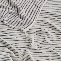 Plaid polaire côtelé extra doux et chaud Blanc/Anthracite 150x180 cm KASH