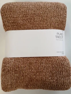 Plaid polyester l.150 x L.200 cm tricot camel