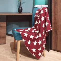 Plaid réversible coton rouge, motif étoiles 100 x 150 cm - EDITH 6705