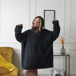Plaid Sweat à Capuche "Chevron" 85x115cm Gris Foncé
