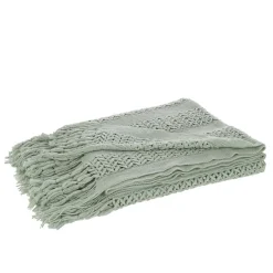 Plaid tricot en textile vert 143x195x1 cm