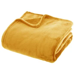 Plaid uni en flanelle - jaune moutarde 180x230 cm - Atmosphera