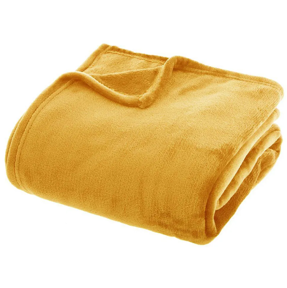 Plaid uni en flanelle - jaune moutarde 180x230 cm - Atmosphera