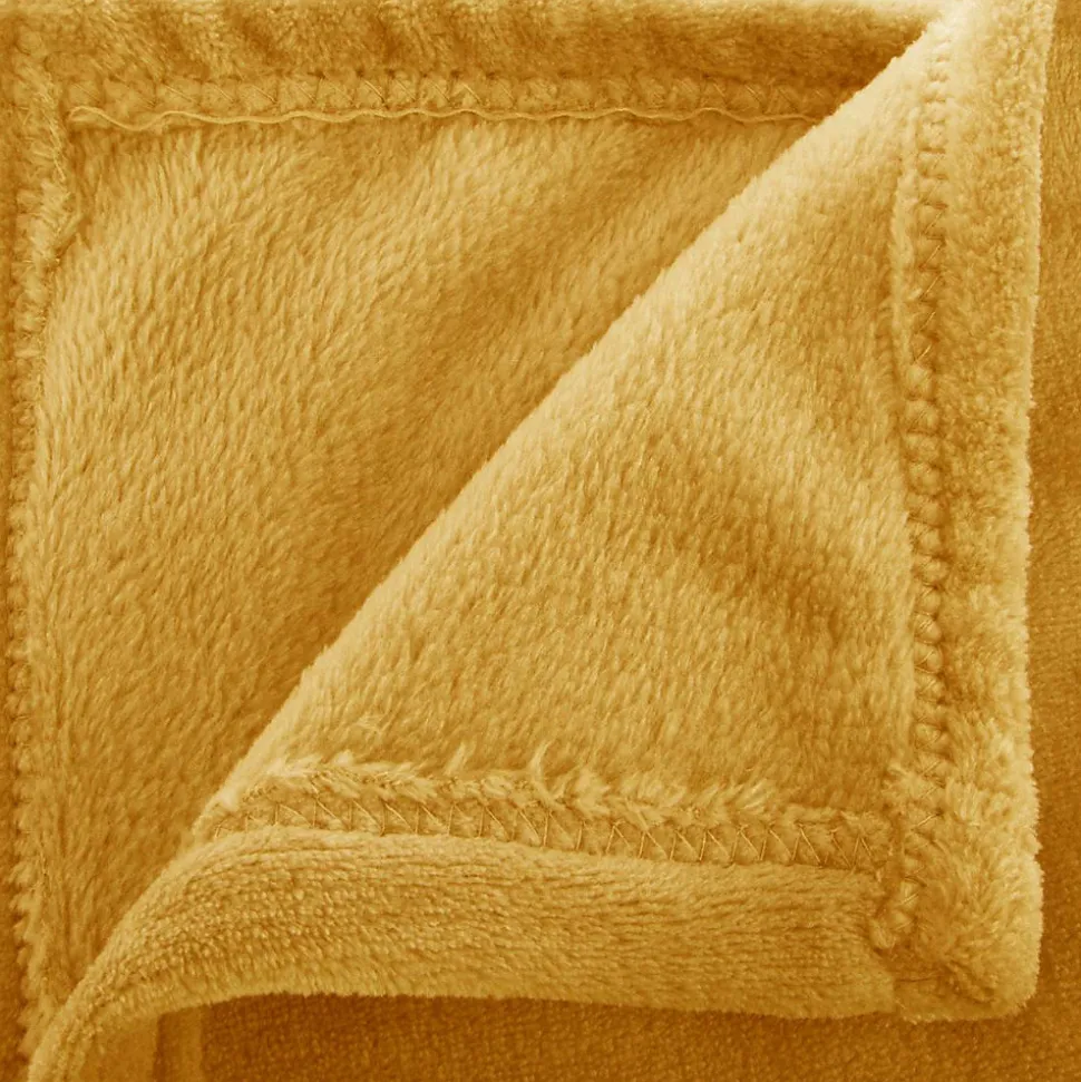 Plaid uni en flanelle - jaune moutarde 180x230 cm - Atmosphera