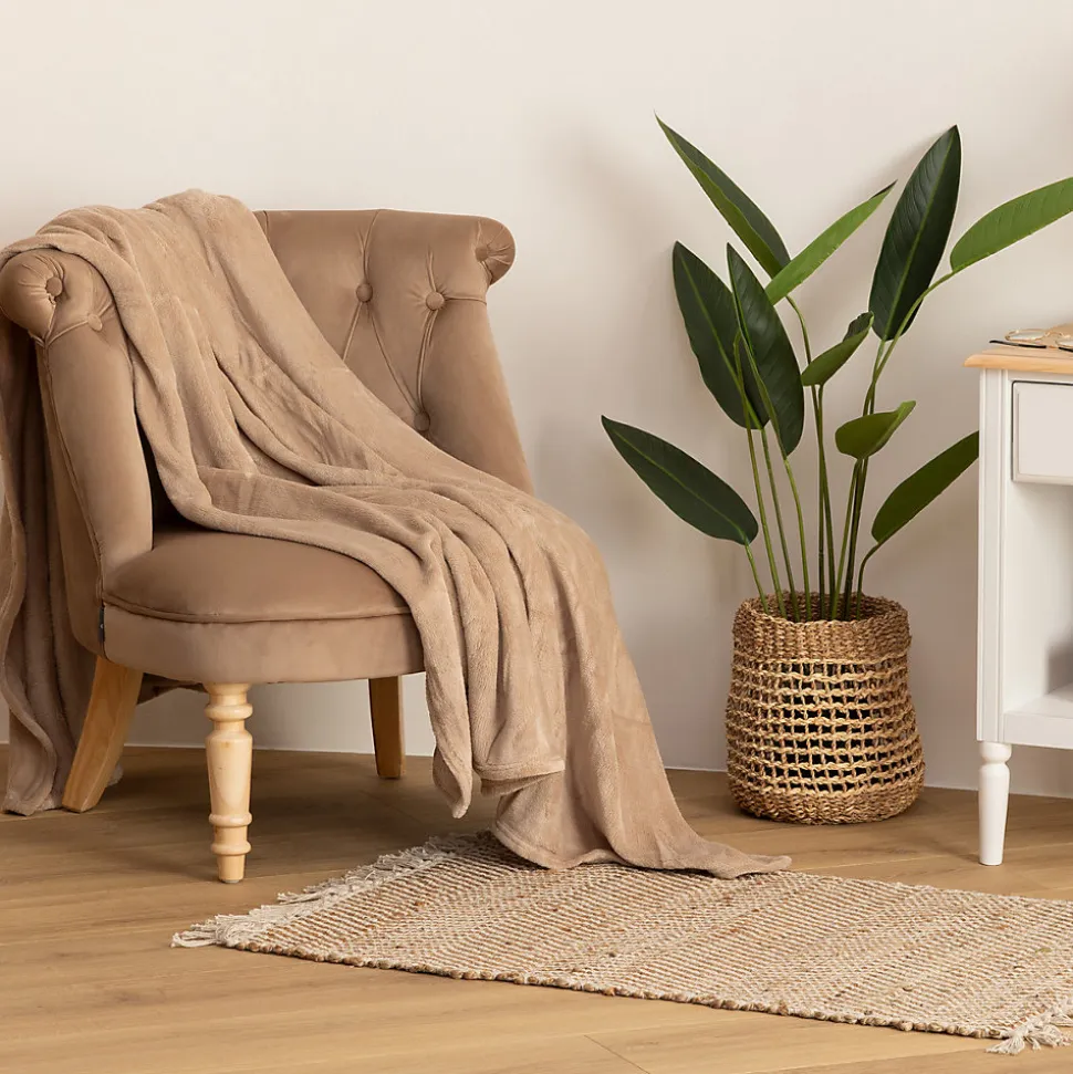 Plaid uni en flanelle - lin 180x230 cm - Atmosphera