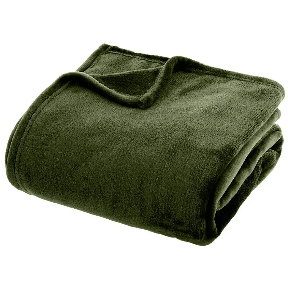Plaid uni en flanelle - vert kaki 180x230 cm - Atmosphera