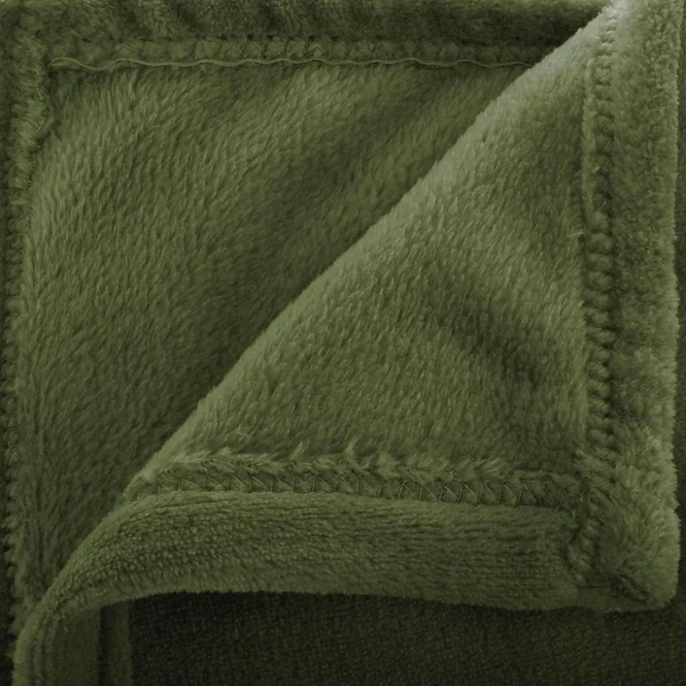 Plaid uni en flanelle - vert kaki 180x230 cm - Atmosphera