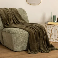Plaid uni en flanelle - vert kaki 180x230 cm - Atmosphera
