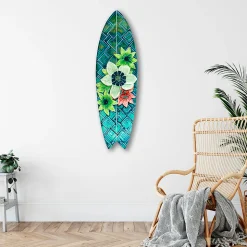 Planche de surf décorative, impression sur alu-dibond, déco murale, Planche de surf décorative style tropical, 100x30 cm