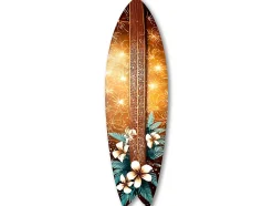 Planche de surf décorative, impression sur alu-dibond, déco murale, Planche de surf décorative design fleur hawaienne 3, 100x30 cm