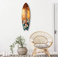 Planche de surf décorative, impression sur alu-dibond, déco murale, Planche de surf décorative design fleur hawaienne 3, 100x30 cm