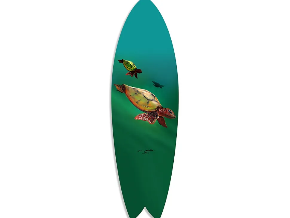 Planche de surf décorative, impression sur alu-dibond, déco murale, Planche de surf déco murale Tortue Marine, 100x30 cm