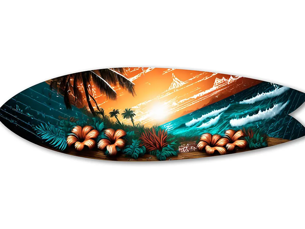 Planche de surf décorative, impression sur alu-dibond, déco murale, Planche de surf décorative paysage marin, 100x30 cm