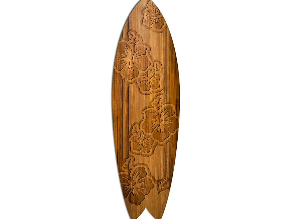 Planche de surf décorative, impression sur alu-dibond, déco murale, Planche de surf déco Fleur d'iris sur bois , 100x30 cm