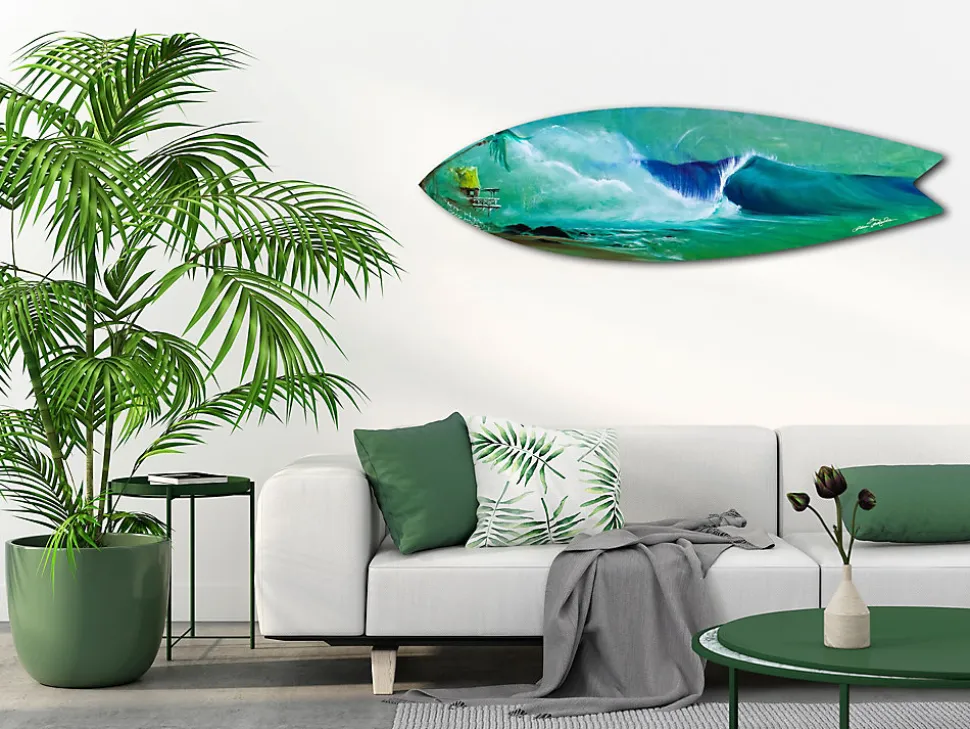 Planche de surf murale Super Left, DECLINA, planche de surf décorative, décoration murale, surf déco, alu-dibond, 100x30 cm