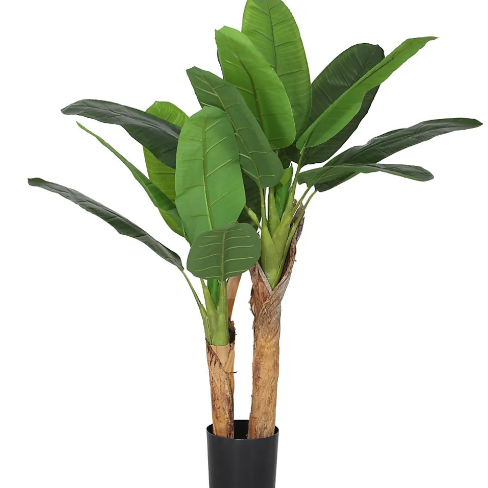 Plante artificielle bananier H.120 cm - grand réalisme - 15 feuilles - mousse effet lichen pots inclus