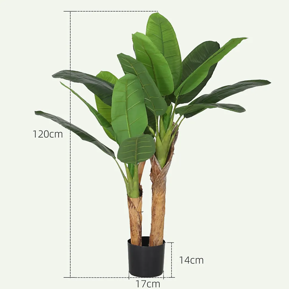 Plante artificielle bananier H.120 cm - grand réalisme - 15 feuilles - mousse effet lichen pots inclus