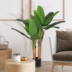 Plante artificielle bananier H.120 cm - grand réalisme - 15 feuilles - mousse effet lichen pots inclus