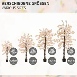Plante artificielle cerisier ML-Design 180 cm en plastique avec pot pour intérieur et extérieur