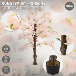 Plante artificielle cerisier ML-Design 120 cm en plastique avec pot pour intérieur et extérieur