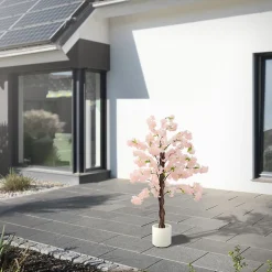 Plante artificielle cerisier ML-Design 120 cm en plastique avec pot pour intérieur et extérieur