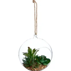 Plante artificielle en boule - pot en verre - H17 cm - Vert clair- Atmosphera