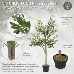 Plante artificielle olivier ML-Design 120 cm avec tronc et feuillage réaliste intérieur et extérieur