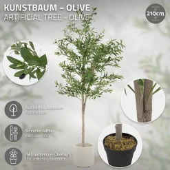 Plante artificielle olivier ML-Design 210 cm avec tronc et feuillage réaliste intérieur et extérieur