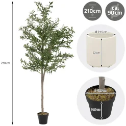 Plante artificielle olivier ML-Design 210 cm avec tronc et feuillage réaliste intérieur et extérieur