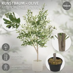 Plante artificielle olivier ML-Design 150 cm avec tronc et feuillage réaliste intérieur et extérieur