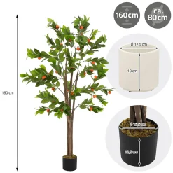 Plante artificielle oranger ML-Design 160 cm en plastique avec pot pour intérieur et extérieur