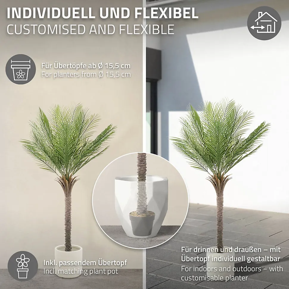 Plante artificielle palmier ML-Design 150 cm tropicale avec pot decor pour intérieur et extérieur