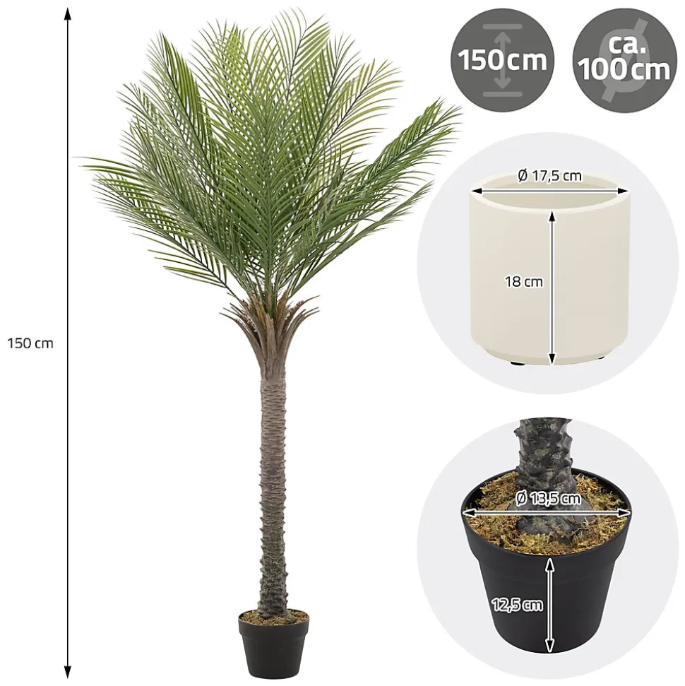 Plante artificielle palmier ML-Design 150 cm tropicale avec pot decor pour intérieur et extérieur