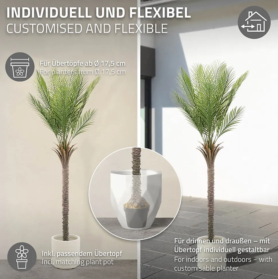 Plante artificielle palmier ML-Design 180 cm tropicale avec pot decor pour intérieur et extérieur