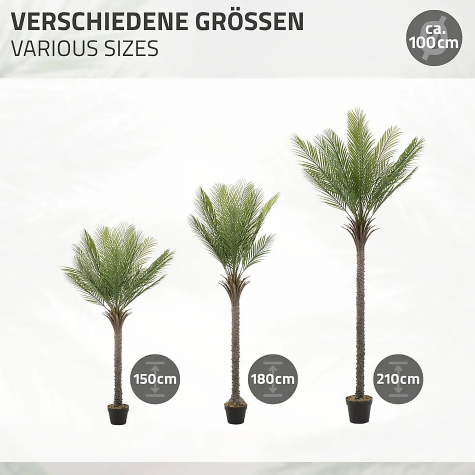 Plante artificielle palmier ML-Design 180 cm tropicale avec pot decor pour intérieur et extérieur