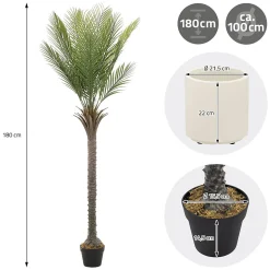 Plante artificielle palmier ML-Design 180 cm tropicale avec pot decor pour intérieur et extérieur