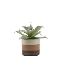 Plante grasse artificielle pot céramique rayé 12cm