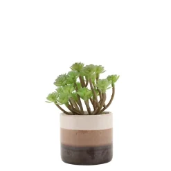 Plante grasse artificielle pot céramique rayé 13cm