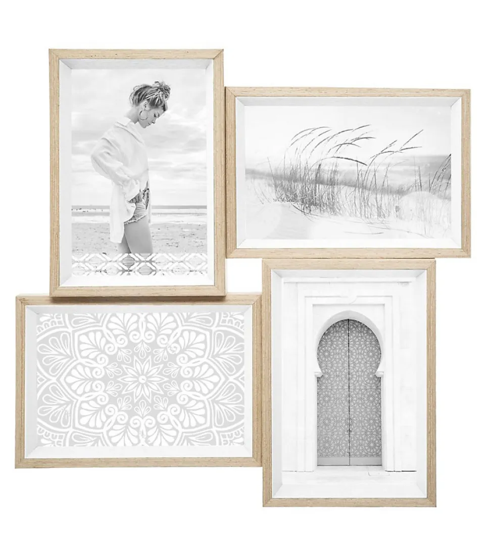 Pêle - mêle "Moly" - bois et verre - 4 photos - Blanc- Atmosphera