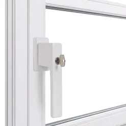 Poignée alu à clé blanc pour fenêtre L.115 mm