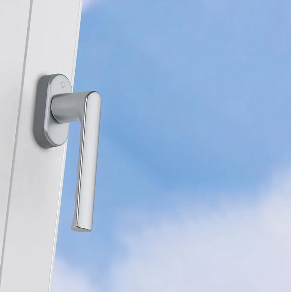 Poignée alu anodisé aspect inox Hamburg pour fenêtre L.129mm