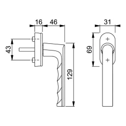 Poignée alu anodisé aspect inox Hamburg pour fenêtre L.129mm