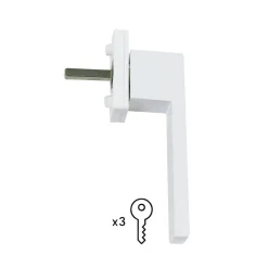 Poignée alu carré blanc et 3 clés pour fenêtre pvc