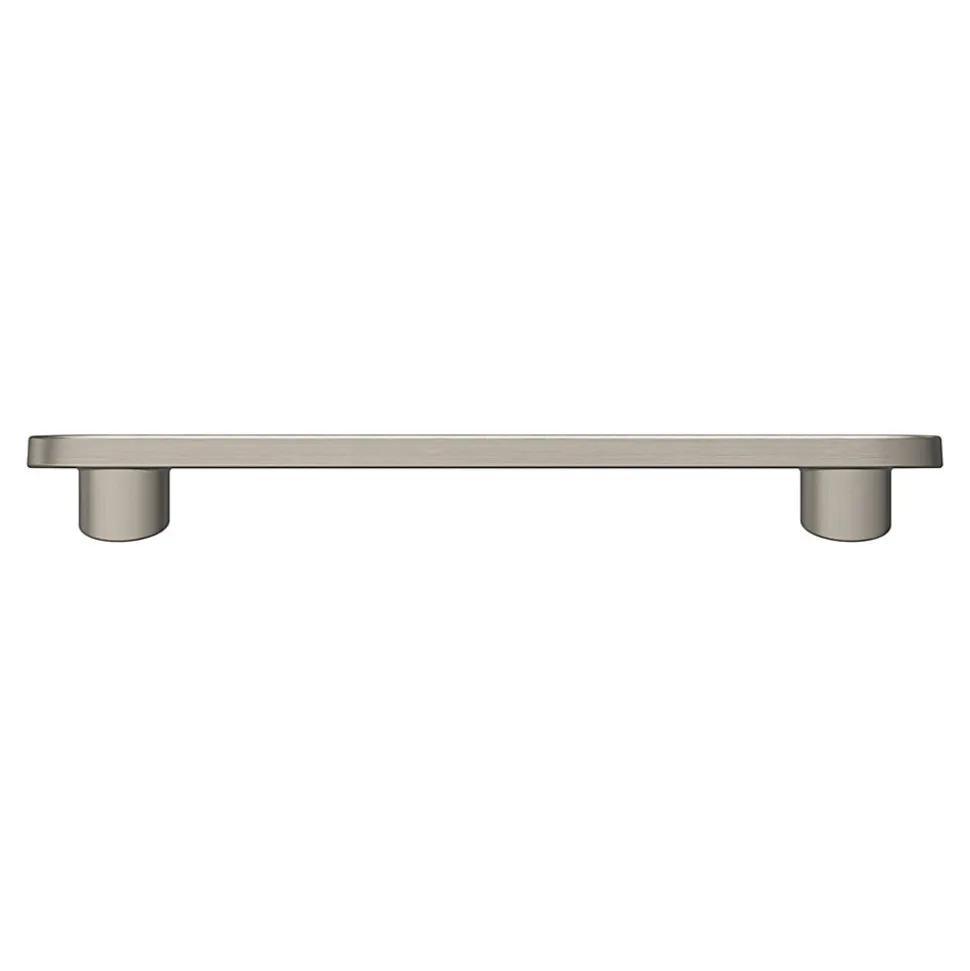 Poignée de meuble arrondi GoodHome Minzh aluminium effet nickel satin gris l.121mm x l.25mm x H. 16mm entraxe 96mm