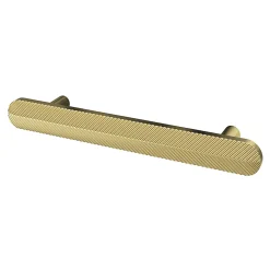 Poignée de meuble arrondi GoodHome Garlan aluminium effet laiton satin doré l.136mm x l.15mm x H. 27mm entraxe 96mm