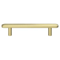 Poignée de meuble arrondi GoodHome Garlan aluminium effet laiton satin doré l.136mm x l.15mm x H. 27mm entraxe 96mm