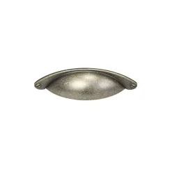 Poignée de meuble demi-ronde Rohan effet laiton antique satin doré l.120mm x l.30mm x H. 25mm entraxe 80mm