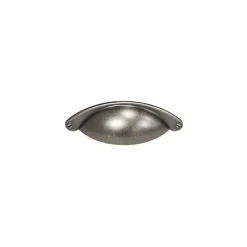 Poignée de meuble demi-ronde Rohan effet étain satin gris l.104mm x l.30mm x H. 26mm entraxe 64mm