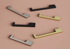 Poignée de meuble Droit GoodHome Skej aluminium effet nickel satin gris l.126mm x l.7mm x H. 30mm entraxe 96mm